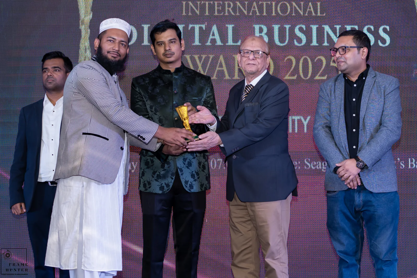 Receiving the award on stage