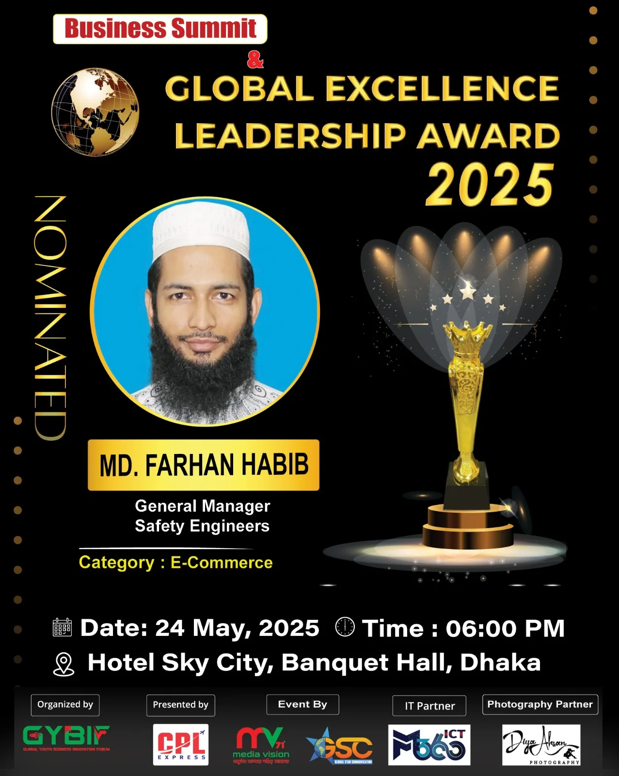 Official event poster naming Md. Farhan Habib, category E-Commerce