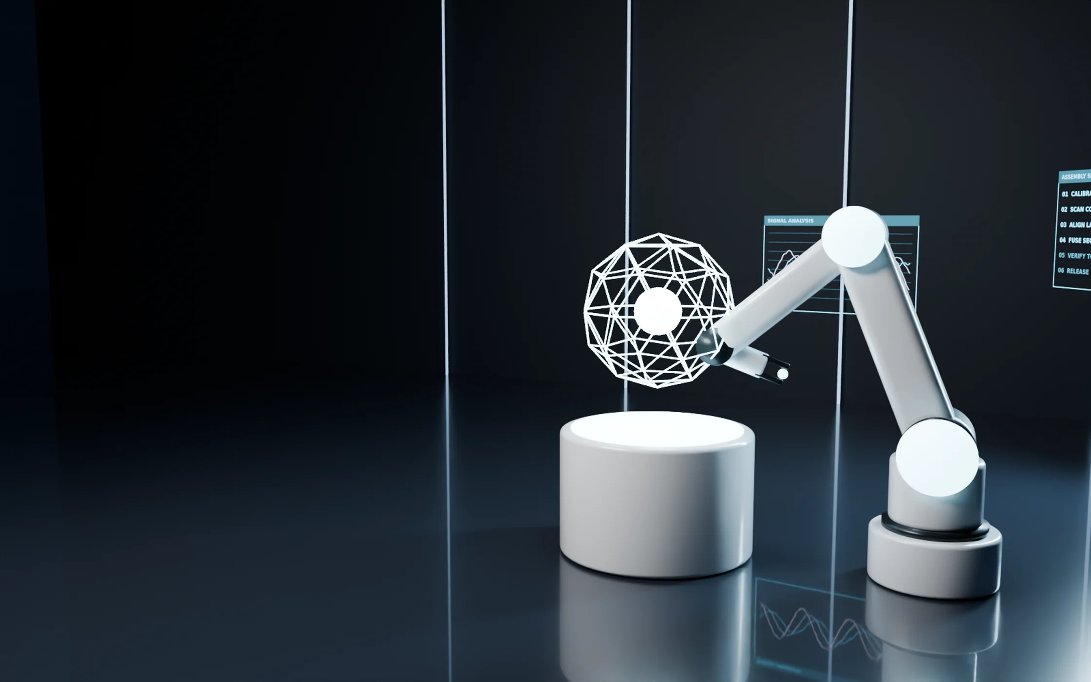 Original 3D render of a holographic interface lab