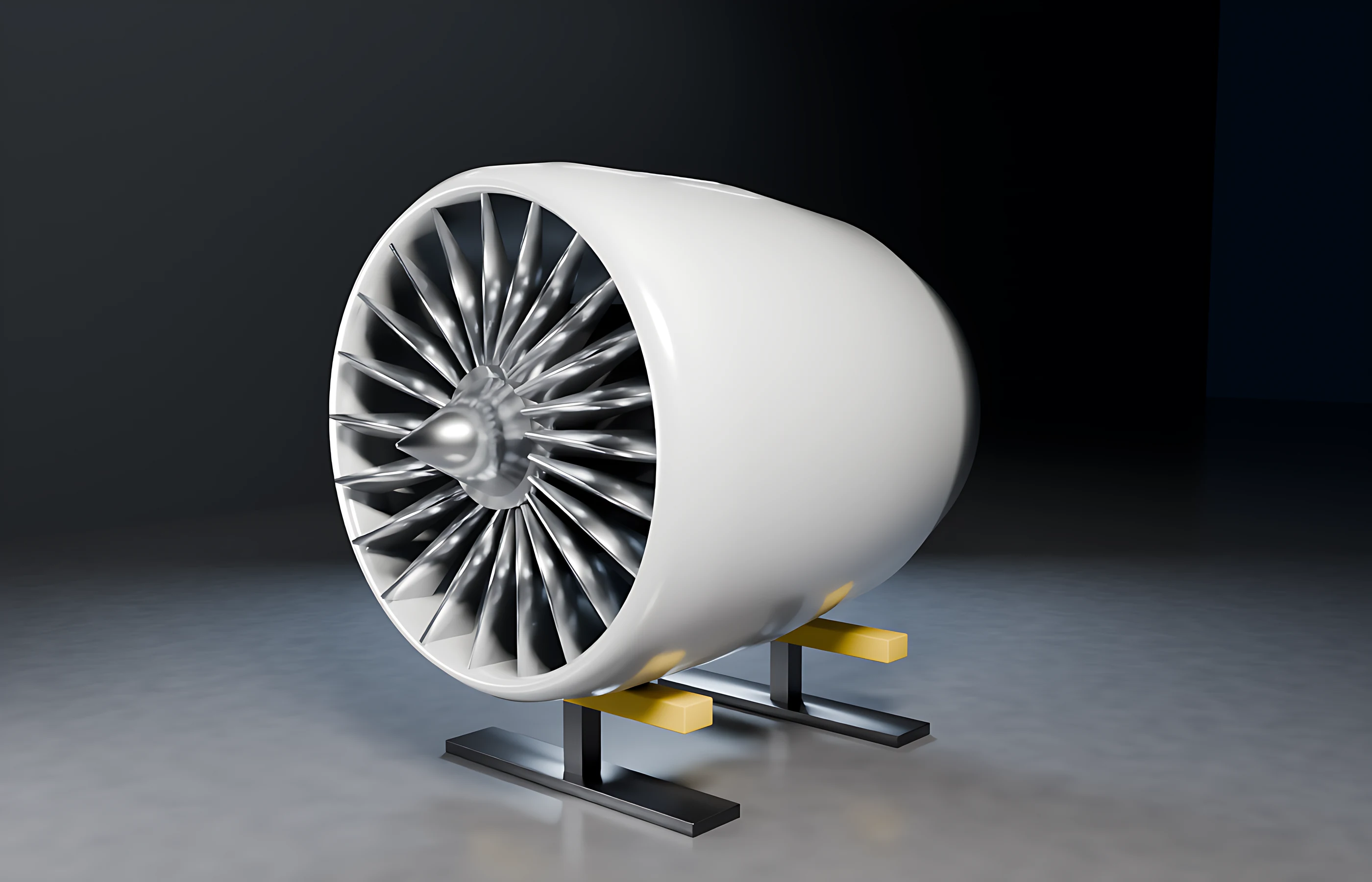 Original 3D render of a fictional turbofan engine on a stand