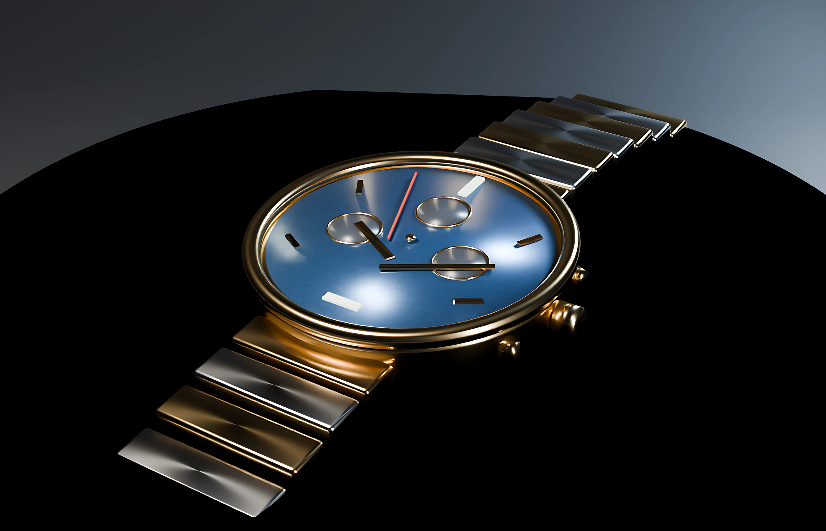 Original 3D render of a fictional gold chronograph watch