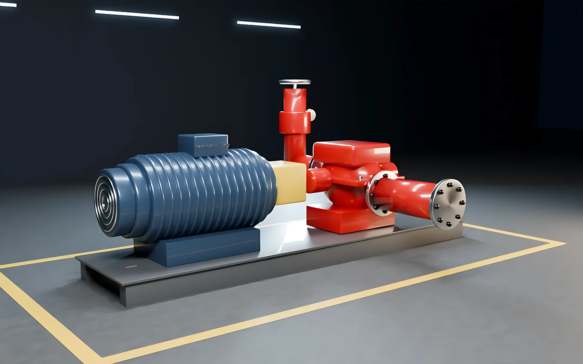 Original 3D render of a fictional fire-pump set